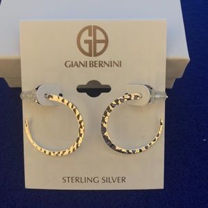 Giani Bernini Earrings, Silver hoops with hammered texture; 1”